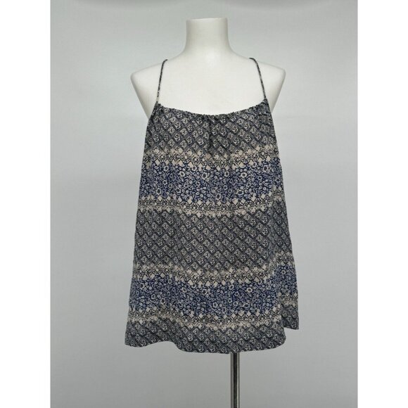 Madewell Silk Blouse Size 8 Silk Blue Spaghetti Moroccan Print Boho Festival - Picture 3 of 12